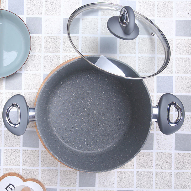 24cm Korean Style Medical Stone Color Non-stick Dual-sided Stockpot