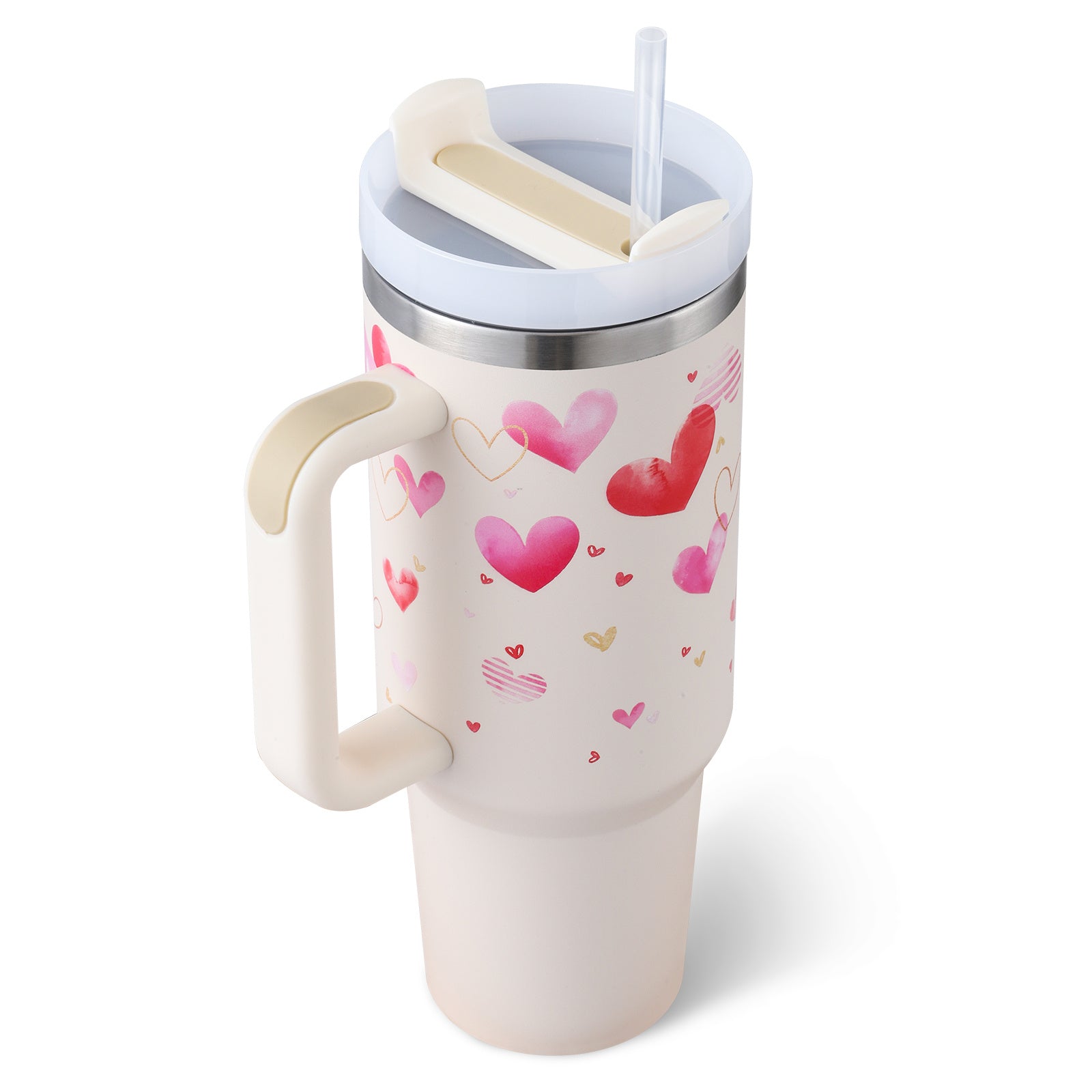 40 Oz Tumbler With Handle Straw Insulated, Stainless Steel Spill Proof Vacuum Coffee Cup With Lid Tapered Mug Gifts For Valentine Lover  Gym Travel