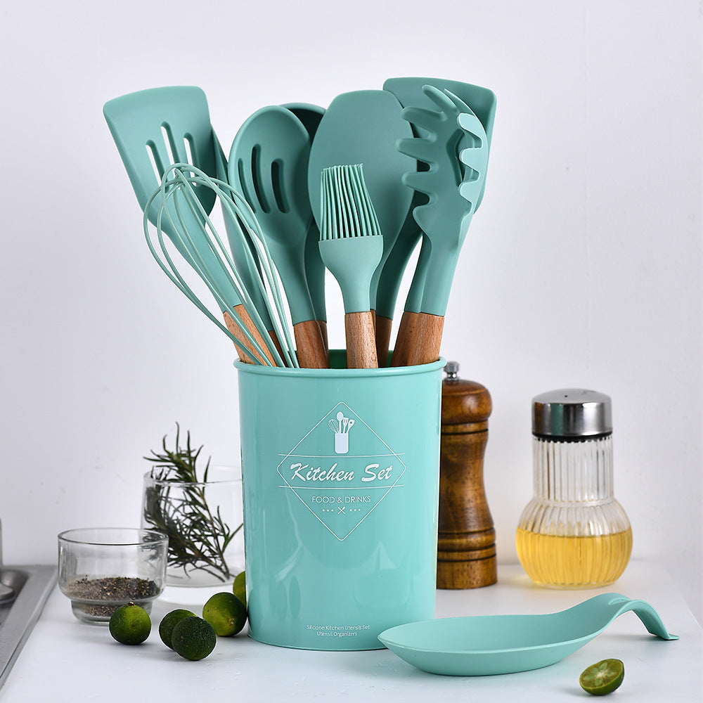 Forest Green Silicone Kitchenware 12-Piece Set, Cooking Shovel, Spoon, Kitchen Tool