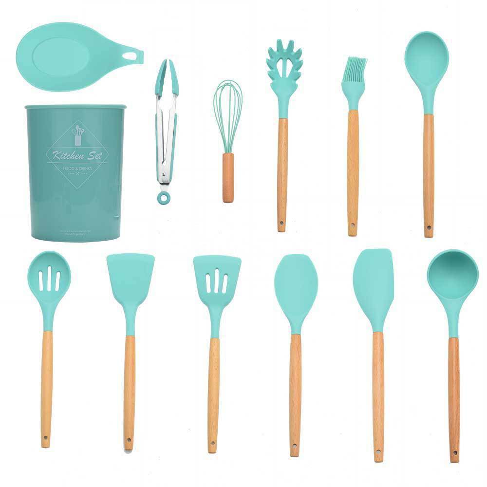 Forest Green Silicone Kitchenware 12-Piece Set, Cooking Shovel, Spoon, Kitchen Tool