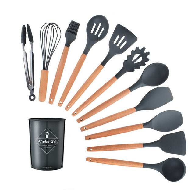 Forest Green Silicone Kitchenware 12-Piece Set, Cooking Shovel, Spoon, Kitchen Tool