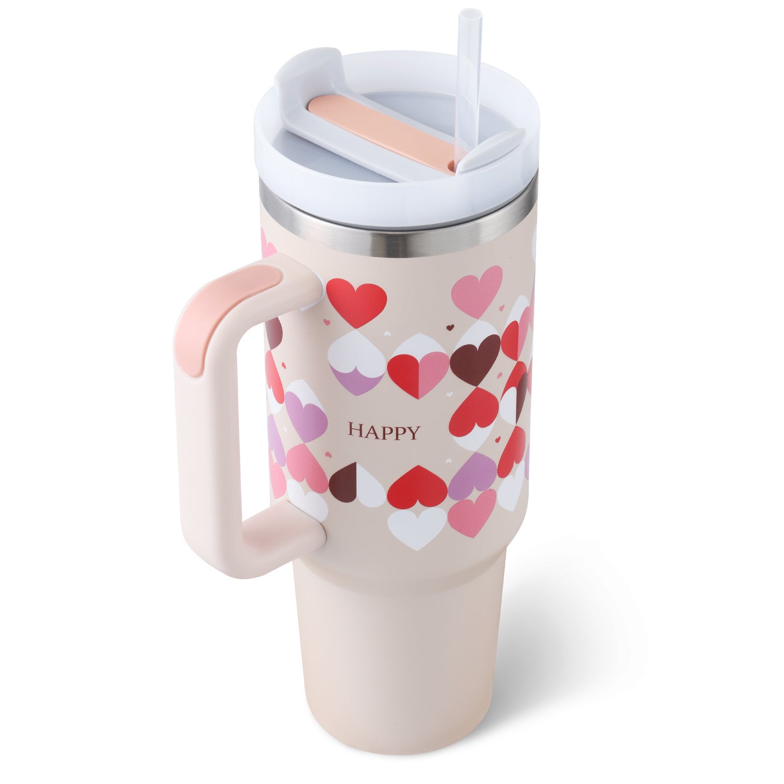 40 Oz Tumbler With Handle Straw Insulated, Stainless Steel Spill Proof Vacuum Coffee Cup With Lid Tapered Mug Gifts For Valentine Lover  Gym Travel