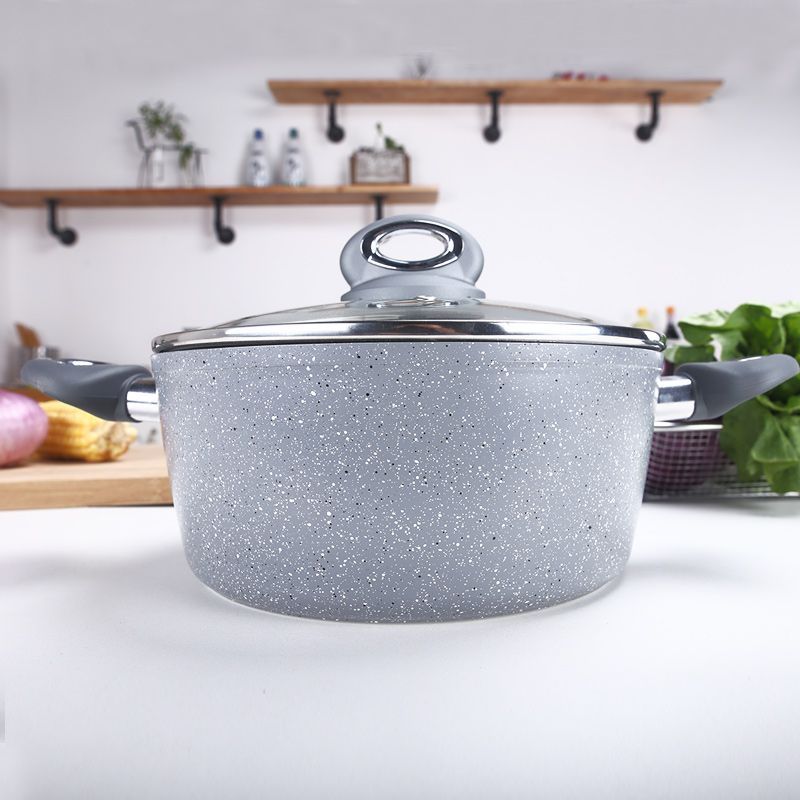 24cm Korean Style Medical Stone Color Non-stick Dual-sided Stockpot
